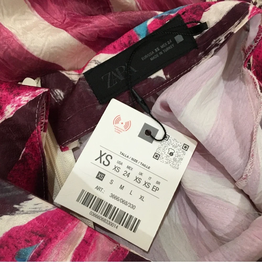 Zara Mixed Print Pink Floral Vertical Stripe High Waist Pencil Skirt Women’s XS - Picture 6 of 8